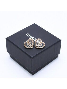 Chanel 23C Earrings Heart CC Logo 23 Rhinestone Gold